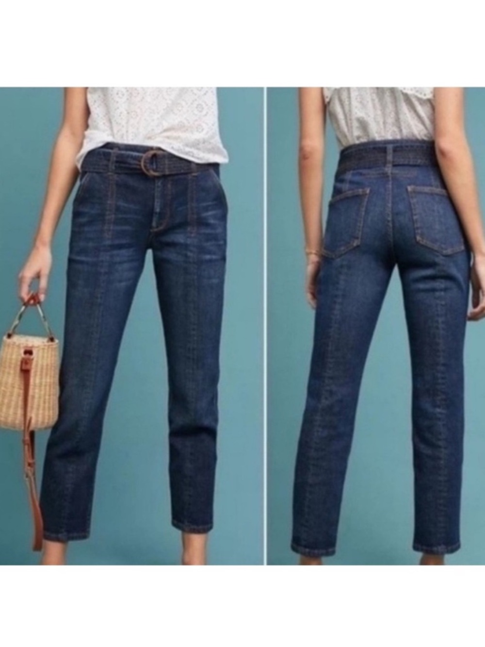 Pilcro and the Letterpress High Rise, Slim/Straight Leg, Belted Jeans  - Size 30